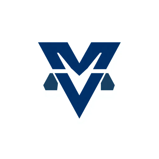 abstract M lettermark, geometric precision, two thick diagonal lines, sharp V convergence, bold solid indigo, minimal modern logo, geometric shapes, Bauhaus influence, dynamic symmetry, clean lines, minimalism, stark contrast, white background, conceptual simplicity, contemporary aesthetics, high-impact clarity