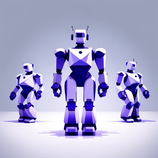 front-facing, tiny, cute, robot, low-poly, geometric shapes, digital-art, white background