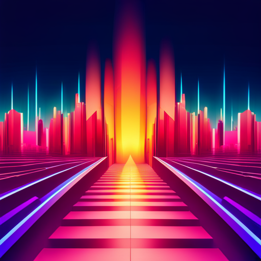 Futuristic, neon, bold, gradient, fire, vector graphics, minimalism, geometric shapes