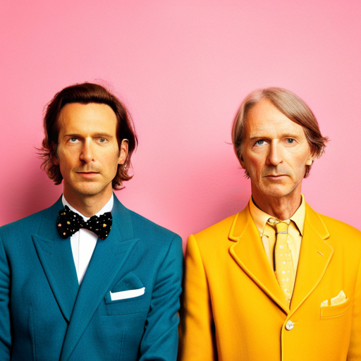 Futuristic technology collides with Wes Anderson's signature symmetrical framing and vibrant color palettes to create a whimsical yet unsettling world of artificial intelligence. References to 'The Grand Budapest Hotel,' retro-futuristic designs, minimalistic architecture, saturated hues, uncanny valley, flawless symmetry, machine learning, and existential themes are sprinkled throughout the composition.