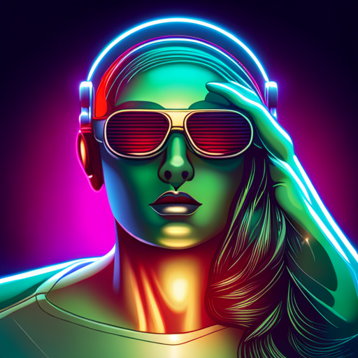 1970's, sci-fi, robot, portrait, studio light, emerald colored background, retro-futurism, futuristic, mechanical, artificial intelligence, cybernetic, vintage, technology, metallic, shiny, nostalgic, disco era, neon lighting, electronic, analog, groovy, disco balls, psychedelic, retro typography