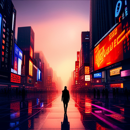 Blade Runner vibes, cyberpunk, neon lights, dystopian future, retro-futurism, futuristic architecture, street art, cybernetic enhancements, dark alleys, flying vehicles, holographic advertisements, artificial intelligence, rebellious youth, urban decay, underground culture, futuristic transportation, night skyline