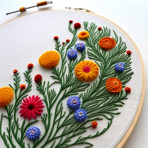 embroidery, pattern, wildflower meadow, botanical, hand-stitched, intricate, delicate, floral, nature, vintage, threadwork, colorful, textile art, traditional, needlework, spring, summer, garden, meadow, biodiversity, plant life, organic, whimsical