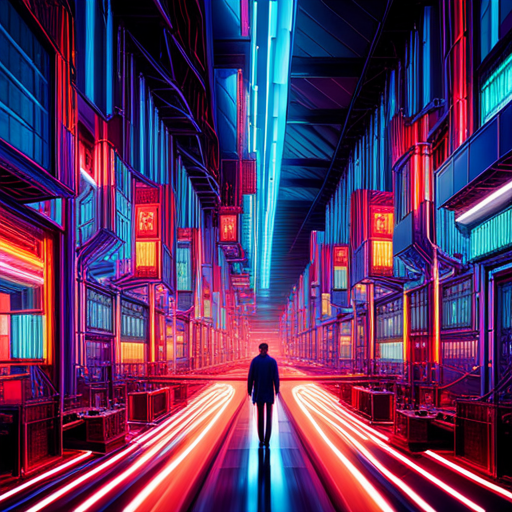 futuristic, artificial intelligence, data visualization, machine learning, generative art, wires and circuits, cyberpunk, neon colors, maximalism, complex patterns, glitch art, technology, perspective, movement, geometric shapes, symbolism