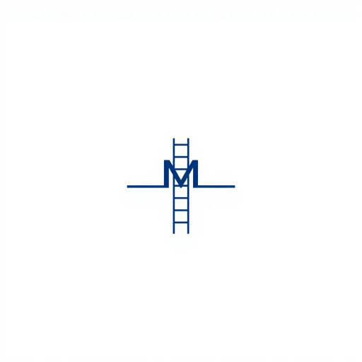 abstract, minimalist logo, geometric letter M, thin horizontal lines, hierarchy, ladder rungs, solid indigo blue, crisp vector design, white background, modern typography, Bauhaus influence, clean composition, precise geometry, vector graphics, contemporary aesthetic, graphic design, minimalism, line weight variation, symbolic representation, structured layout