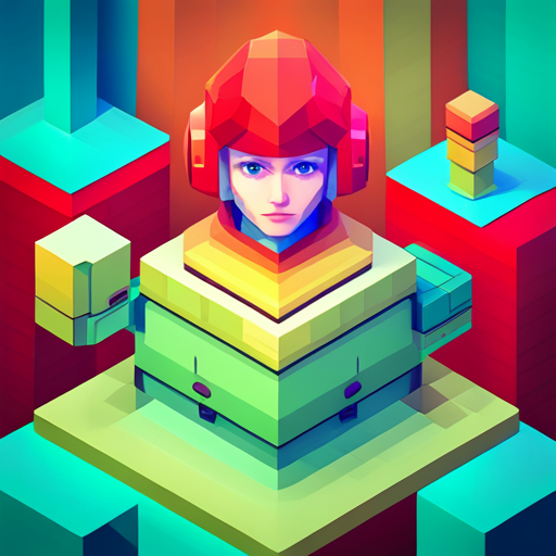 Isometric perspective, Plastic materials, Bot, App mascot, Geometric shapes, Vibrant colors