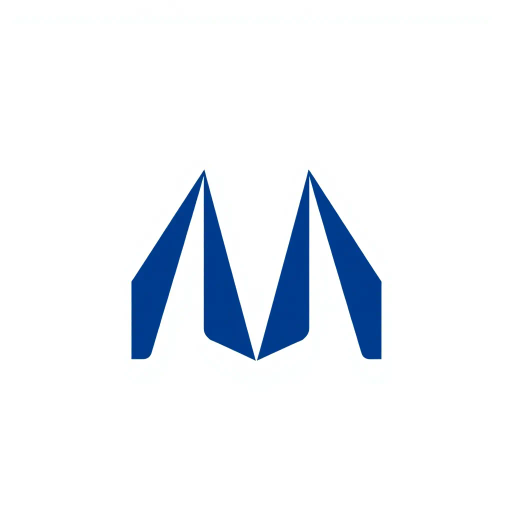 ultra minimalism, bold geometric design, clean lines, solid indigo color, #3D63DD, pure abstract letterform, modern vector aesthetics, white void background, symmetry, simplicity, mid-century modern influences, structural clarity, spatial balance, elegant composition, artistic reduction, iconic branding, visual harmony, shape exploration, vivid indigo contrast, negative space utilization, M letterform essence