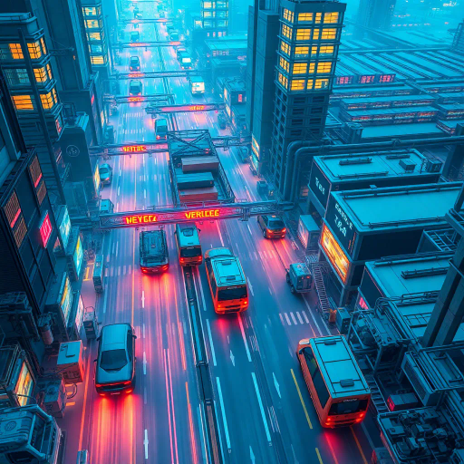 futuristic transportation, logistics network, high-tech infrastructure, Jean-Michel Basquiat influence, cybernetic design, digital era, dynamic movement, vibrant neon colors, intricate detail, complex layering, network nodes, geometric structures, urban sprawl, technological advancement, interconnected routes, bustling energy, efficient systems, abstract composition, data flows, modernity, cyberpunk aesthetic, global connections, expanded scale, intricate textures, digital innovation, strategic planning