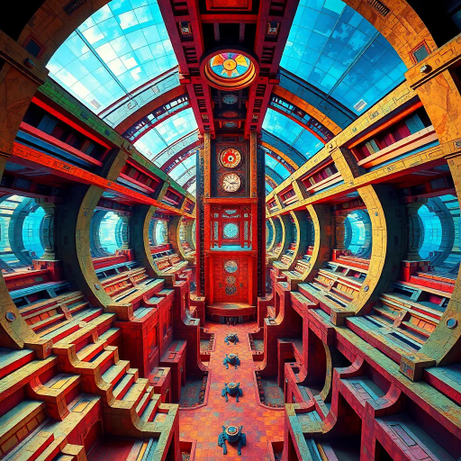 multiple dimensions, intricate geometry, Salvador Dali influence, surrealism, vivid colors, dynamic light, complex structures, modern architecture, Escher-like patterns, abstract forms, spatial depth, optical illusion, dimensional layers, futuristic, exploratory perspective, depth of field, multifaceted, immersive experience, artistic exploration, boundary-defying, spatial harmony