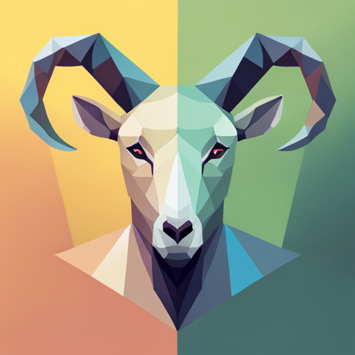 small goat, antlers, robot, geometric shapes, vector, abstract art, low-poly style