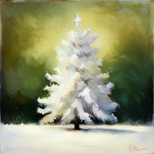 four Christmas tree, white background textured canva, oil vintage