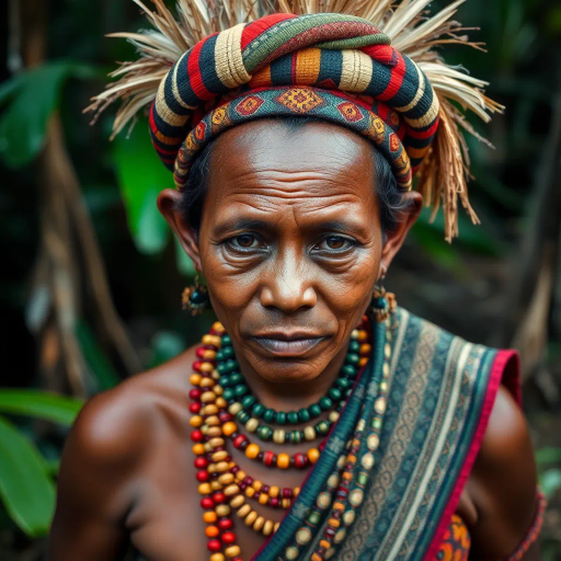 ancient rainforest, deep green foliage, cultural tapestry, peaceful harmony, intricate beadwork, tribal wisdom, natural dyes, sunlight filtering, vibrant earth tones, indigenous motifs, serene beauty, harmonious coexistence, lush vegetation, cultural preservation, storytelling through art, nature's embrace, traditional craftsmanship, spiritual connection, delicate patterns, historical significance, evocative textures, celebration of heritage, cultural narrative, freedom of spirit