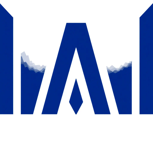 geometric design, lettermark logo, abstract composition, bold parallel strokes, V-shaped bridges, hierarchy levels, indigo blue, minimalistic vector art, flat design, clean lines, stark contrast, modern typography, precise angles, architectural influence, symmetry, spatial arrangement, contemporary aesthetics, visual hierarchy, white negative space, simplicity, structural balance