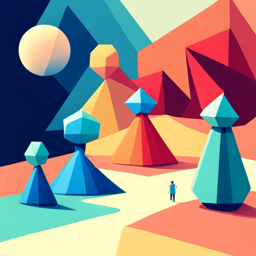 geometric shapes, vectors, polygons, low poly, cute, robot, mechanical, modern, abstract, minimalism, pastel colors