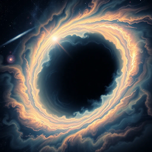 cosmic phenomenon, swirling vortex, event horizon, radiant luminosity, Albert Bierstadt-inspired, baroque grandeur, contrasting shadows, ethereal glow, interstellar dust, infinite void, dynamic motion, gravitational pull, dark matter, space-time fabric, celestial mystery, enigmatic atmosphere, surreal juxtaposition, expansive scale, cosmic harmony, timeless elegance, elemental forces, transcendental experience, visual allegory, metaphysical exploration, swirling galaxies, vibrant nebulae, cosmic dust, darkness and light, celestial wonders, surrealism, cosmic perspective, astronomical phenomena, cosmic energy, abstract forms, universe creation, cosmic symbolism, deep space, galactic core, astronomical art, cosmic dance