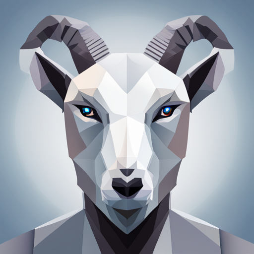 geometric shapes, vector, 3D modeling, low-poly, futuristic technology, artificial intelligence, small robot, goat features, abstract