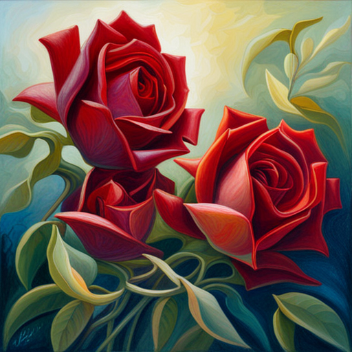 romanticism, still-life, oil painting, impressionism, art nouveau, warm lighting, chiaroscuro, emotional symbolism, thorns, red petals, life cycle, fragility, beauty, nature