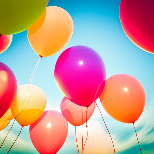 colorful balloons, floating in the sky, vibrant, joyful, celebration, party, whimsical, surreal, dreamlike, fantasy, fantasy-art, soft pastel colors, playful, cheerful, movement, organic shapes, transparent, light, shadows