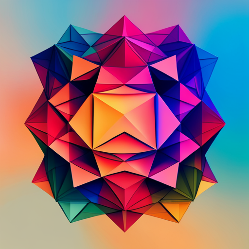 vector graphics, generative art, polyhedra, geometric shapes, abstract form, origami, minimalist, vibrant colors