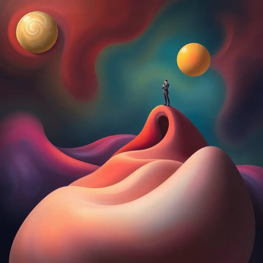 surrealism, Salvador Dali, soft undulating forms, exaggerated proportions, vibrant hues, ethereal glow, dreamlike atmosphere, smooth textures, abstract interpretation, flowing curves, sensuality, bold lines, surreal composition, imaginative realism, juxtaposition, playful fantasy, dynamic symmetry, baroque elegance, soft focus, surrealist intent, whimsical flair, inspired by René Magritte, emotional depth, enchanting allure