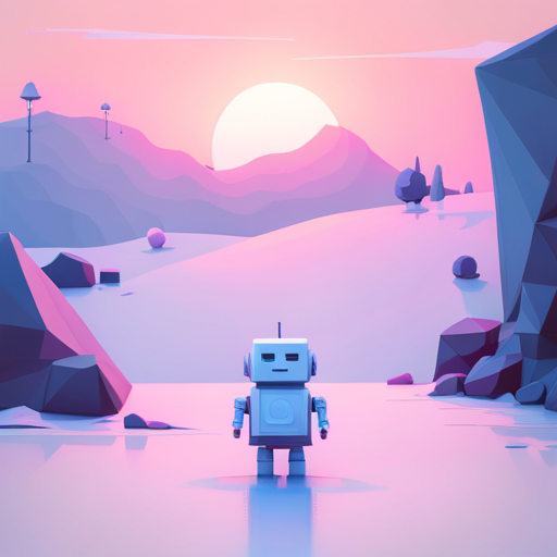 tiny, cute, robot, front-facing view, low-poly, rubber texture, geometric shapes, minimalistic, sci-fi, artificial intelligence, robotics, mechanical, white color, simple composition