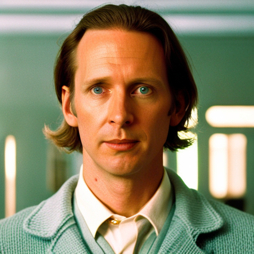 Wes Anderson, movie director, Her, science fiction, futuristic, retro, vintage, color blocking, pastel colors, quirky, melancholic, love story, unconventional romance, unique relationship, introspective, emotional, introspective characters, psychological, social criticism, consumerism, identity, technology, human condition, isolation, urban isolation, voice assistants, artificial intelligence, surreal, dreamlike, whimsical, quirky, unusual, atmospheric, nostalgic, character-driven, quirky, offbeat, oddball, imaginative, film noir, futuristic cities, moody lighting, faded colors, 1950s fashion