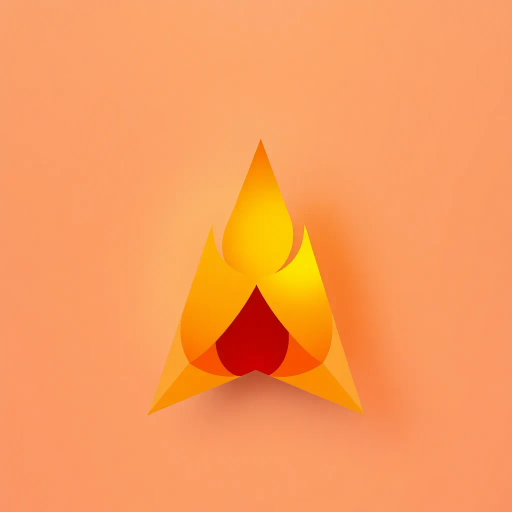 minimalistic, geometric shapes, vibrant colors, soft gradients, angular design, polygonal abstraction, abstract flame, warm palette, glowing effect, simplified forms, modern aesthetic, flat shading, contrasting hues, visual balance, dynamic composition, contemporary art, clean lines, symbolic warmth, ethereal glow, luminous intensity, stylized representation, Kandinsky influences, Bauhaus geometry, radiant ambiance, light interplay, serene energy, artistic refinement, crystalline textures, avant-garde fusion