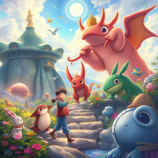 vibrant colors, dynamic composition, Studio Ghibli inspiration, detailed environments, expressive character designs, emotional depth, fantastical themes, cultural motifs, fluid motion, nostalgic atmosphere, distinctive line art, otherworldly settings, intricate detailing, magical realism, retro-futuristic elements, storytelling focus, character-driven narrative, visual storytelling, imaginative landscapes, enchanting creatures