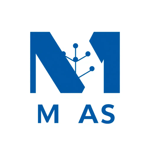 minimalist, bold, letter M, logo design, solid geometric shapes, V-shaped connectors, branching lines, hierarchy symbolism, indigo blue color palette, flat vector style, clean composition, modern SaaS branding, software aesthetics, white background, high-tech elegance, contemporary design, clarity, sleek presentation, geometric precision, corporate identity, monochromatic balance, visual hierarchy