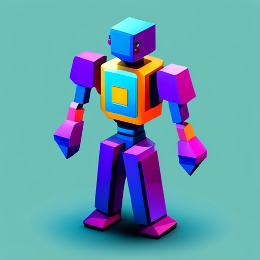 isometric, plastic, bot, app, mascot, geometric shapes, low poly, composition, color palette, digital media, technology, simplicity