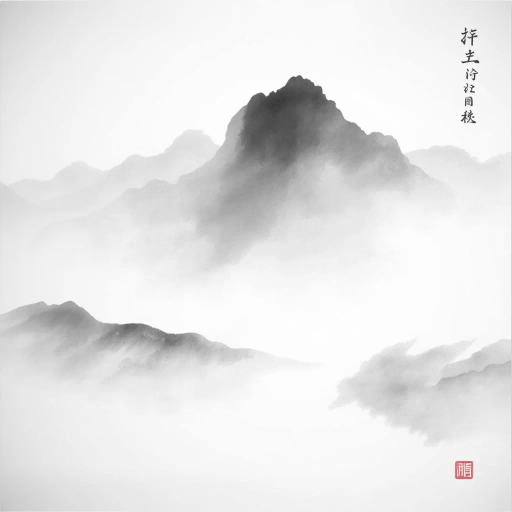 traditional chinese ink wash, minimalistic elegance, serene landscapes, Liu Shou-Kwan, soft gradients, flowing brushwork, monochrome palette, delicate textures, introspective mood, atmospheric depth, ancient Chinese heritage, meditative visuals, harmonious balance, elegant simplicity, cultural symbolism, elegant calligraphy, ethereal mists, timeless beauty, spiritual journey, intricate line quality, profound serenity, tranquil tone, classical composition, restrained palette, intrinsic harmony, digital landscape, modern interpretation, artistic refinement, spiritual reflection, dynamic fluidity