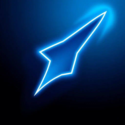 sleek design, futuristic arrow, neon glow, minimalist lines, Bauhaus influence, dynamic shape, blue hues, high contrast, digital rendering, luminous edges, crisp finish, vector aesthetics, modern symbolism, technological advancement, contemporary presentation, illustrative abstraction, silhouette focus, directional indication, graphic clarity, art deco inspiration