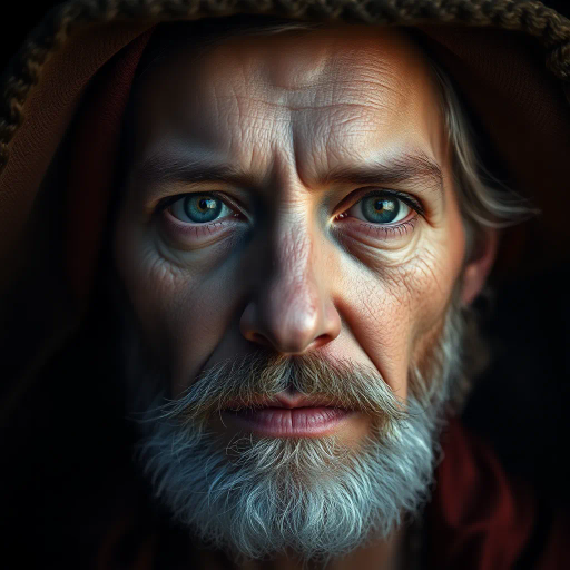 realism, hyper-detailed, classic portraiture, chiaroscuro lighting, rich textures, vibrant colors, emotional depth, Ansel Adams influence, impressionistic undertones, Renaissance era, dynamic composition, naturalism, fine art photography, intricate details, historical ambiance, evocative expression, subdued shadows, subtle highlights, organic forms, narrative storytelling, timeless elegance