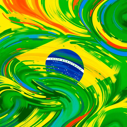 vibrant Brazilian flag, swirling colors, dynamic movement, tropical influences, modern digital techniques, vivid greens, deep yellows, royal blues, abstract expressionism, colorful splashes, textured layering, cultural richness, iconic symbolism, national pride, rhythmic patterns, energetic composition, oval forms, contemporary interpretation, lively atmosphere, digital brushstrokes, experimental canvas, immersive scale, seamless blend, harmony and unity, historical resonance, artistic celebration