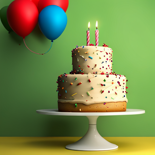 birthday, celebration, 3D, digital sculpture, colorful, balloons, candles, cake, party, festive, joy, happiness