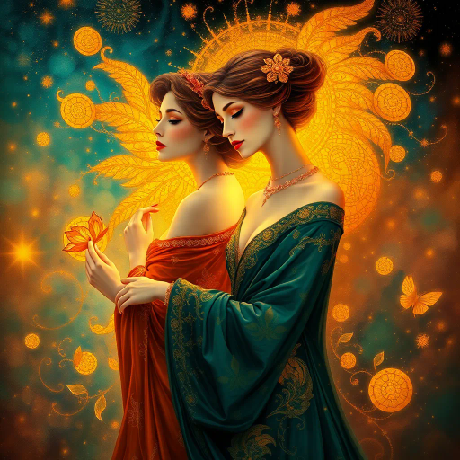 elegant femmes, graceful posture, intricate fashion, ethereal beauty, soft lighting, romantic era, impressionistic brushstrokes, pastel hues, delicate textures, feminine elegance, serene expressions, renaissance influences, flowing fabrics, atmospheric composition, refined aesthetics, timeless allure, enchanting aura, subtle movement, classical themes, Claude Monet, Edgar Degas, Raphael, chiaroscuro, delicate pastels, harmonious balance, historical richness, fine detail, luminous glow, cultural grace, narrative depth, portraiture, emotive grace, evocative ambiance