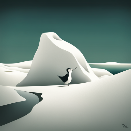 surrealism, winter, playful, graphical, Arctic waddle, animation, looping, sliding, comedy