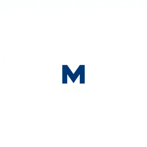 bold M logo mark, solid geometric letter, structured layers, subtle thin horizontal connector lines, indigo on white, modern minimal SaaS branding, flat vector, modernist simplicity, Bauhaus influence, clean design, minimalist aesthetics, structured composition, primary color palette, geometric precision, visual balance, negative space utilization, corporate identity, digital branding, contemporary design language, clarity in form