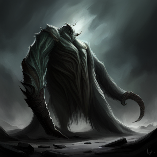 giant creature, monstrous beast, intimidating, terrifying, mythical, legendary, dark fantasy, horror, creature design, creature concept, supernatural, shadowy figure, monstrous anatomy, intimidating presence