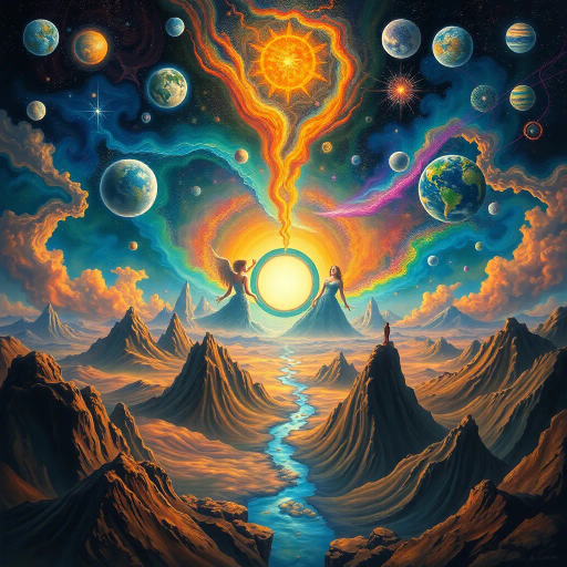 interdimensional portals, cosmic landscapes, Salvador Dalí, surrealism, dreamlike vistas, ethereal glow, vibrant nebulae, fluid forms, juxtaposition of realities, vibrant color palette, intricate patterns, mystical aura, imaginative realms, alternate dimensions, ethereal beings, otherworldly perspectives, boundless horizons, mythical creatures, celestial spheres, metaphysical exploration