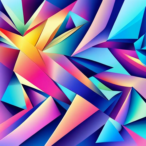 geometric shapes, vibrant color, futuristic, sci-fi, vector art, motion blur, mechanical parts, abstraction, animal-machine hybrid, angular edges, cyberpunk