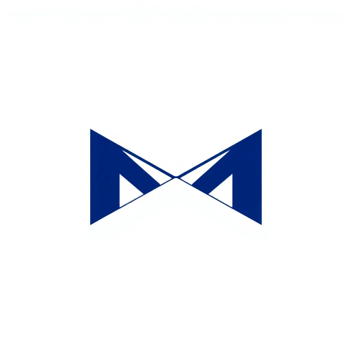 abstract M lettermark, geometric precision, two thick diagonal lines, sharp V convergence, bold solid indigo, minimal modern logo, geometric shapes, Bauhaus influence, dynamic symmetry, clean lines, minimalism, stark contrast, white background, conceptual simplicity, contemporary aesthetics, high-impact clarity