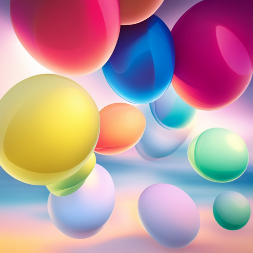 colorful-balloons, floating in the sky, vibrant, joyful, celebration, party, whimsical, surreal, dreamlike, fantasy, fantasy-art, soft pastel colors, playful, cheerful, movement, organic shapes, transparent, light, shadows