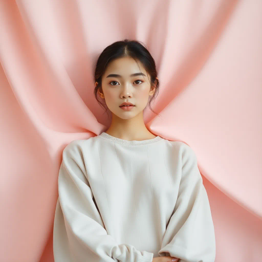youthful elegance, pastel colors, soft fabric textures, gentle folds, intimate composition, tender lighting, fashion illustration, modern aesthetics, delicate lines, tranquility, contemporary design, serene mood, casual fashion, fabric detail, stylistic representation, subtle expression, cultural fashion trends, minimalist elements, young fashion, harmony, refined structure, intimate framing
