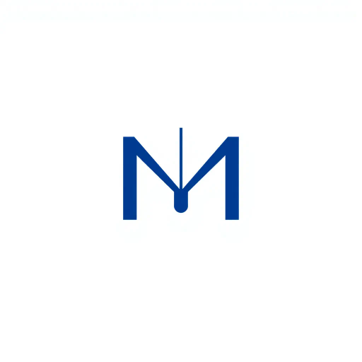 minimalist, bold, letter M, logo design, solid geometric shapes, V-shaped connectors, branching lines, hierarchy symbolism, indigo blue color palette, flat vector style, clean composition, modern SaaS branding, software aesthetics, white background, high-tech elegance, contemporary design, clarity, sleek presentation, geometric precision, corporate identity, monochromatic balance, visual hierarchy