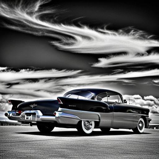 Vintage, American, automobiles, chrome, polished, sleek, lines, curves, 1950s, road trip, adventure, nostalgia, car culture, drive-in, tail fins, Detroit, muscle cars