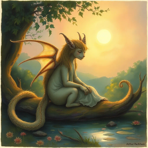 serene companionship, mythical creatures, ethereal glow, harmonious bond, vibrant pastels, lush landscapes, soft textures, gentle expressions, whimsical ambiance, enchanted forest, fluid lines, emotional depth, Arthur Rackham, imaginative storytelling, intricate details, dreamlike vistas, otherworldly presence, magical realism, subtle movement, nostalgia, childlike wonder, delicate brushstrokes, timeless beauty, mystical setting