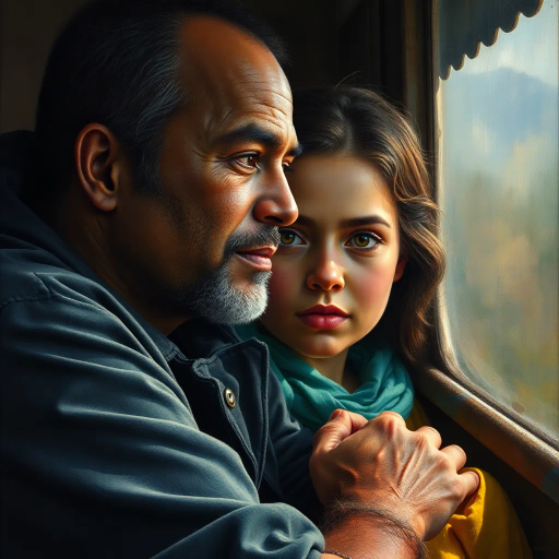 realistic scenes, vivid colors, natural lighting, high detail, hyperrealism, emotional depth, dynamic composition, rich textures, lifelike portrayal, atmospheric perspective, Renaissance influence, visual storytelling, vibrant realism, everyday moments, intricate details, expressive nuances, candid pose, authentic representation, genuine emotion, true-to-life depiction
