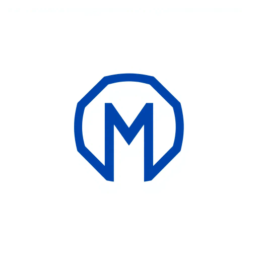 ultra minimalism, bold geometric design, clean lines, solid indigo color, #3D63DD, pure abstract letterform, modern vector aesthetics, white void background, symmetry, simplicity, mid-century modern influences, structural clarity, spatial balance, elegant composition, artistic reduction, iconic branding, visual harmony, shape exploration, vivid indigo contrast, negative space utilization, M letterform essence