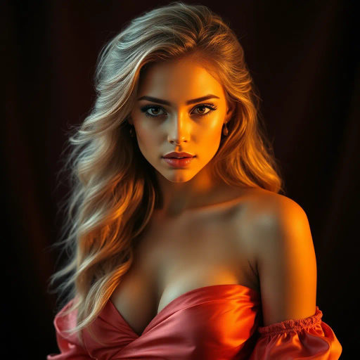 vibrant youth, alluring curves, radiant beauty, opulence, ethereal glow, contemporary allure, delicate elegance, Renaissance influence, chiaroscuro contrast, warm sunset hues, feminine grace, luxurious silk texture, enchanting gaze, sensuality, bold composition, sensual movement, modern aesthetic, beauty idealism, dynamic poses, Baroque opulence, mystical charm, captivating presence, intimate portrait, high detail, artistic celebration, confident expression